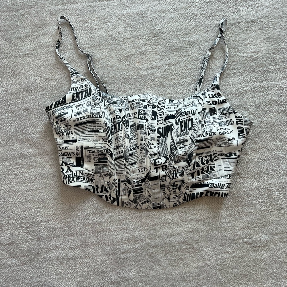 Bershka Newspaper Crop Top